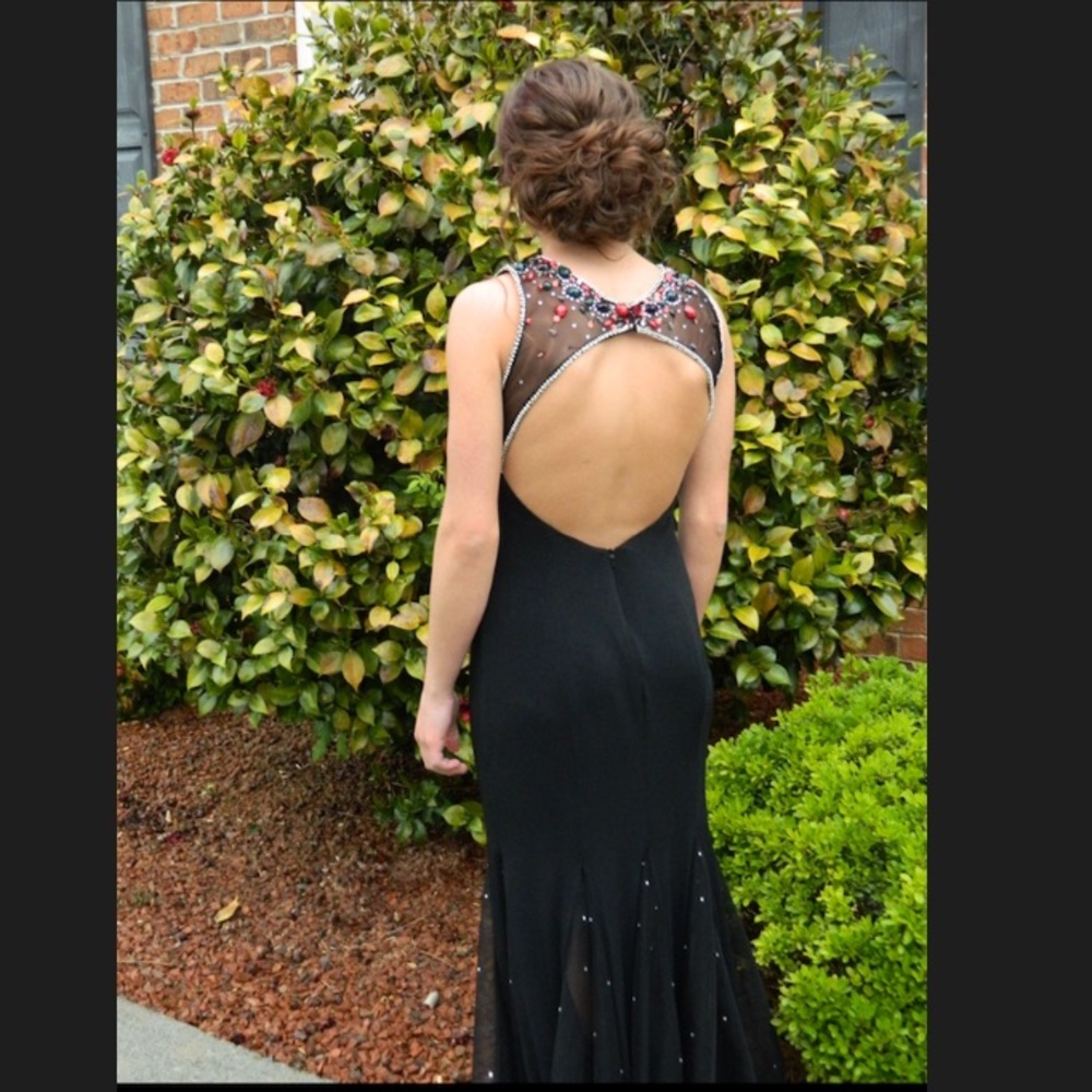 Alyce Paris black trumpet prom dress with beading